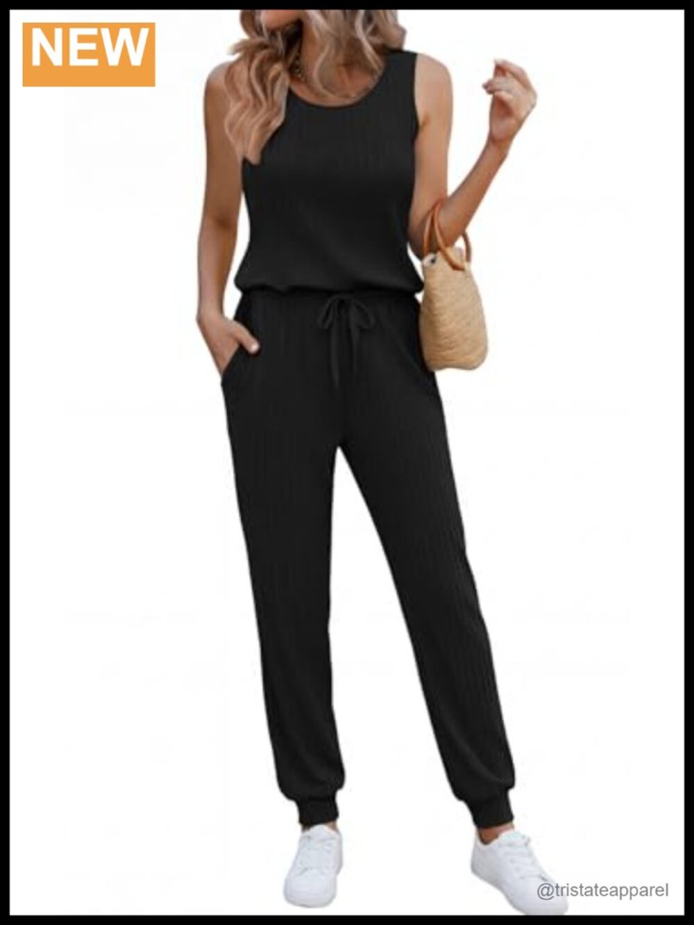 Ekouaer Women's Sleeveless Ribbed Jumpsuit Casual Vacation Outfit